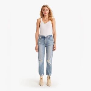 MOTHER Light Blue Distressed Straight Jeans